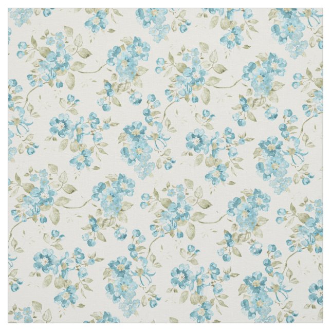 Söt Teal Turcos Blommönster Vattenfärg Tyg (Provkarta)