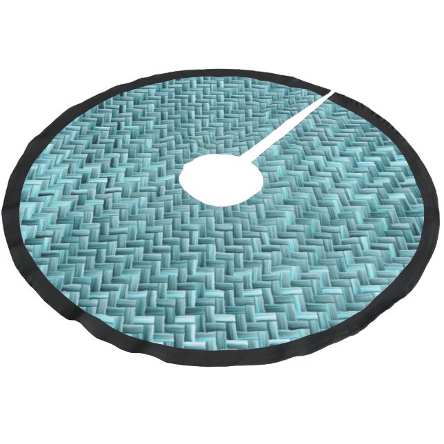 Söt teal turkos blå falsk flätad väv mönster julgransmatta borstad polyester (Vinklad)