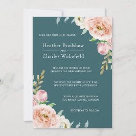 Söt Teal Watercolor Blommigt Bröllop Inbjudningar
