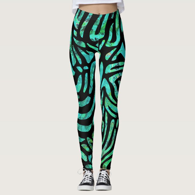Söt Teal Zebra Rand Design Leggings (Framsida)
