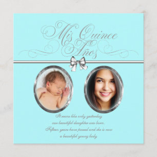 Söt Tealblå Foto Quinceanera Inbjudningar