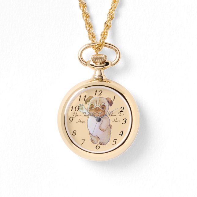 Söt tecken teckning av hund som vikar brunpug armbandsur (Framsida)