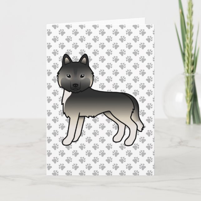 Söt tecknad agoutifärgad sibirisk huskyhund kort (Framsida)