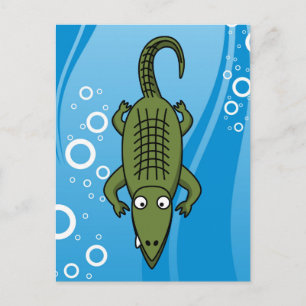 Söt tecknad alligator med vattenbakgrund vykort