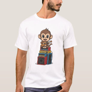 Söt Tecknad Apa Musiker Spelar Ukulele T Shirt