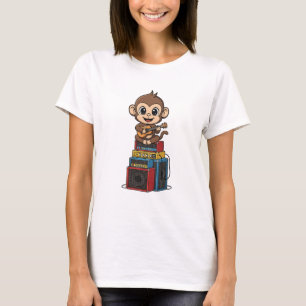 Söt Tecknad Apa Musiker Spelar Ukulele T Shirt