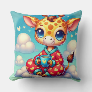 Söt tecknad baby-giraff som slappnar på moln kudde