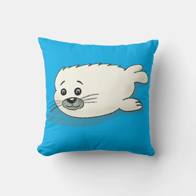 Söt Tecknad Baby Harp Seal Kudde (Framsida)