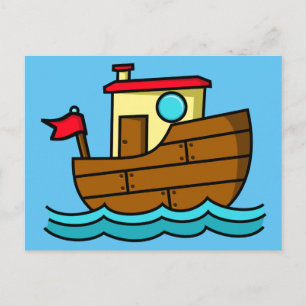 Söt tecknad båtillustration vykort