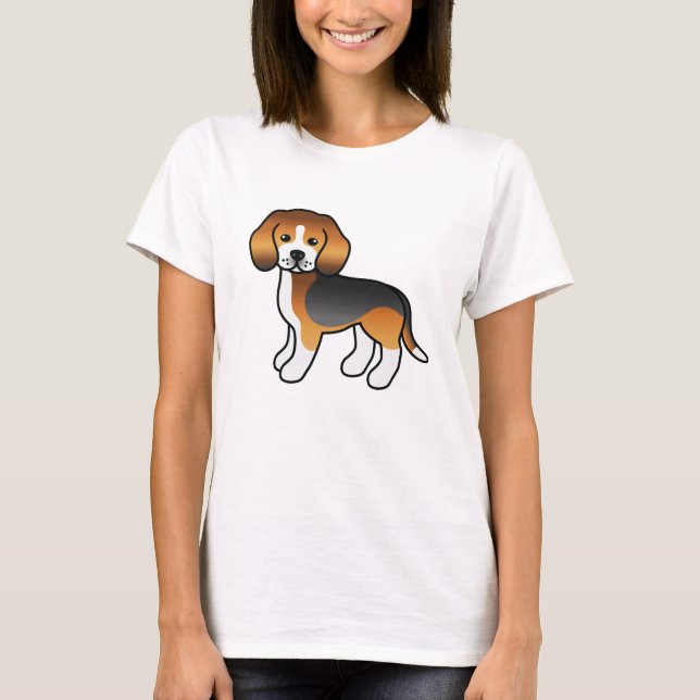 Söt tecknad beagle hund med trefärgad päls t-shirt (Framsida)
