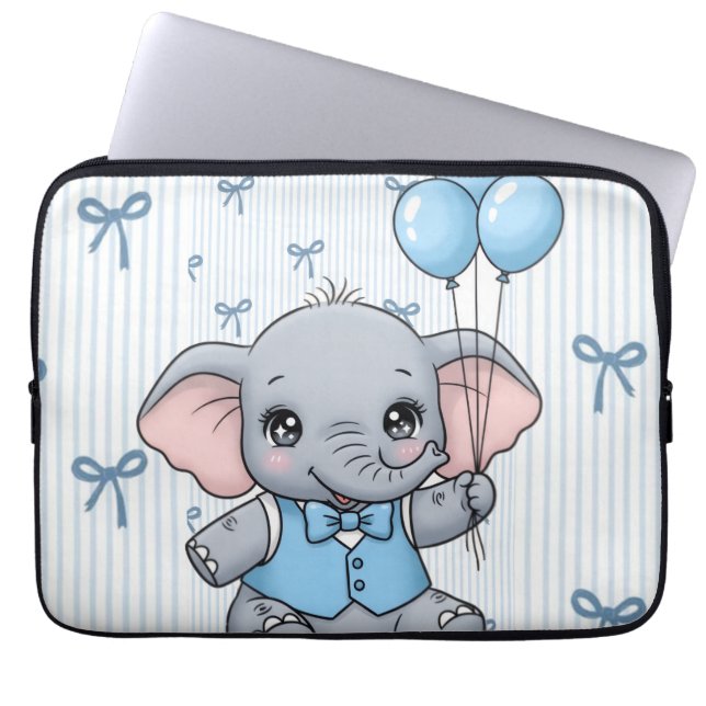 Söt Tecknad Bebis Elefant Blå Barn Laptop-fodral Laptop Fodral (Framsidan)