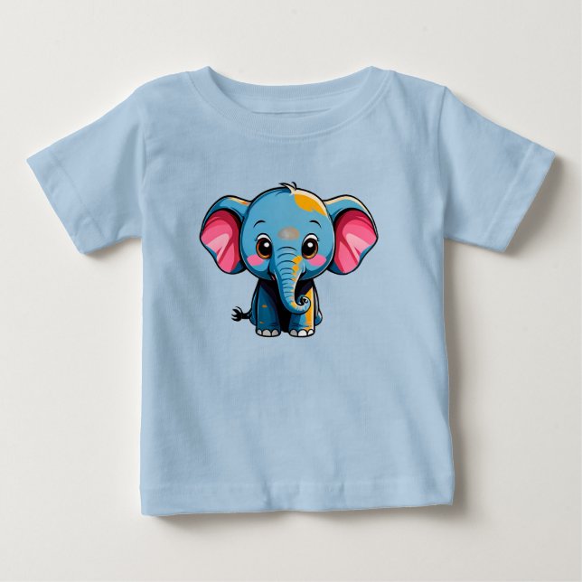 Söt Tecknad Bebis Elefant T Shirt (Framsida)