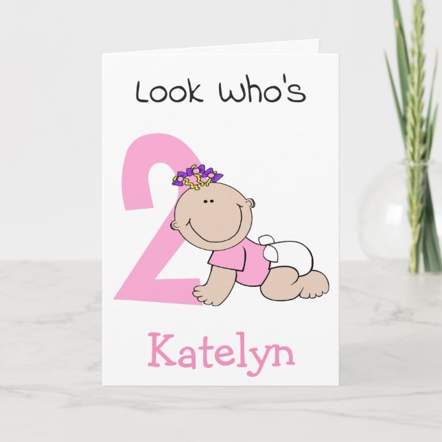 Söt Tecknad Bebis Flickas 2-årsdag Kort (Framsida)