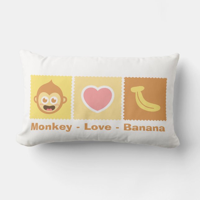 Söt Tecknad Bild av Apa - Kärlek - Bananskal Lumbarkudde (Framsida)