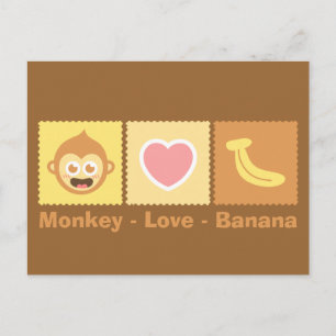 Söt Tecknad Bild av Apa, Kärlek och Bananskal Vykort