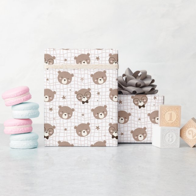 Söt Tecknad Björn Mönster Presentpapper Rulle (Baby Shower)