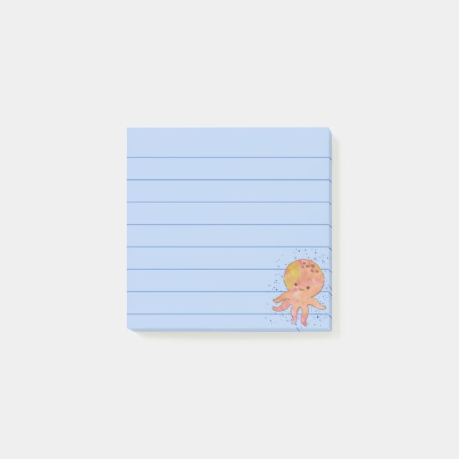 Söt tecknad bläckfisk akvarell post-it block (Framsida)