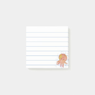 Söt tecknad bläckfisk i akvarell post-it block