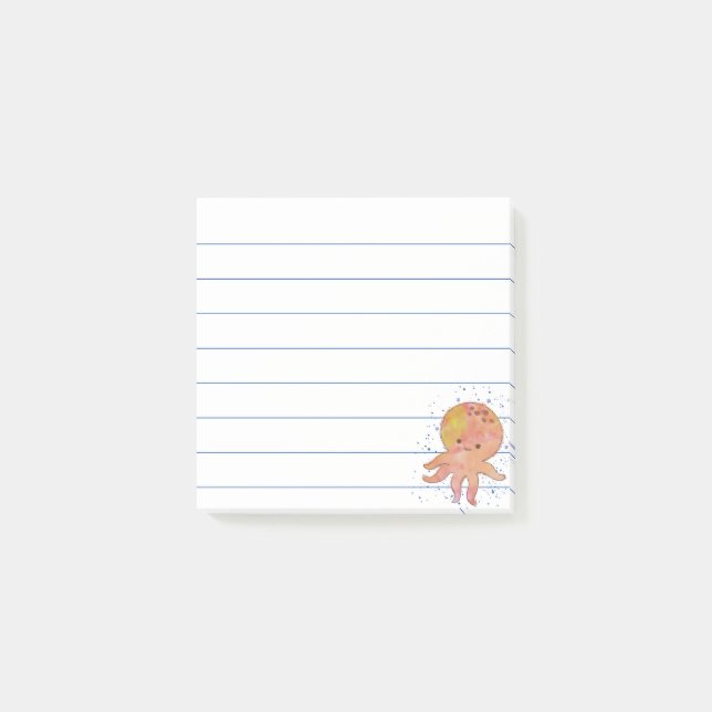 Söt tecknad bläckfisk i akvarell post-it block (Framsida)