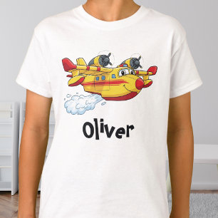 Söt tecknad brandbekämpande plan som sprutar vatte t shirt