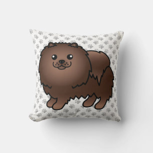 Söt Tecknad Brun Pomeranian Hund & Tassar Kudde