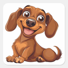 Söt Tecknad Dachshund Hund Fyrkantigt Klistermärke