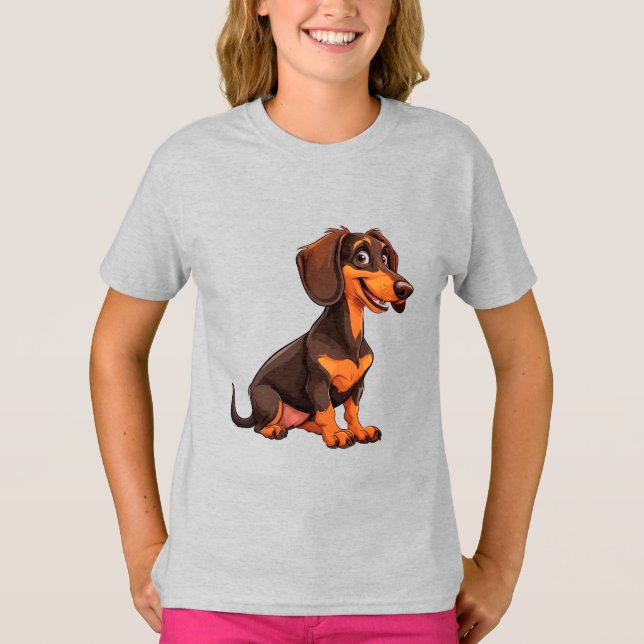 Söt Tecknad Dachshund Hund T Shirt (Framsida)