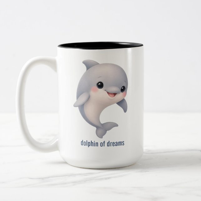 Söt Tecknad Delfin av Drömmar Tvåtons Kaffemugg (Vänster)