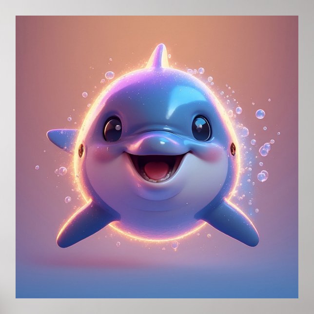 🐬 Söt Tecknad Delfin Väggkonst För Barnrum 🐬 (Framsidan)