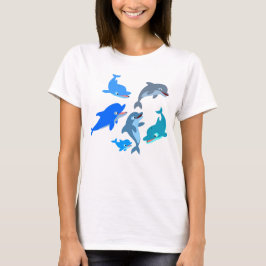 Söt Tecknad Delfinflock Kvinnor T-Shirt