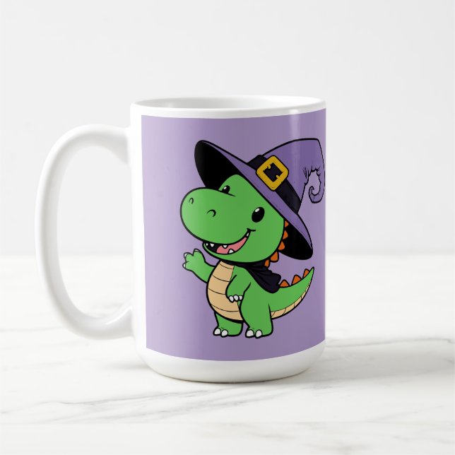 söt tecknad dino häxhalloween kaffemugg (Vänster)