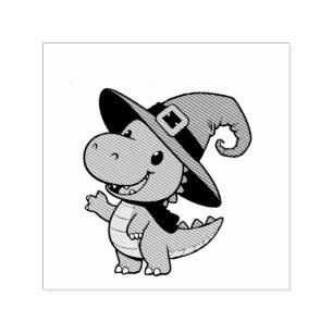 söt tecknad dino häxhalloween självfärgande stämpel