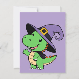 söt tecknad dino häxhalloween vykort