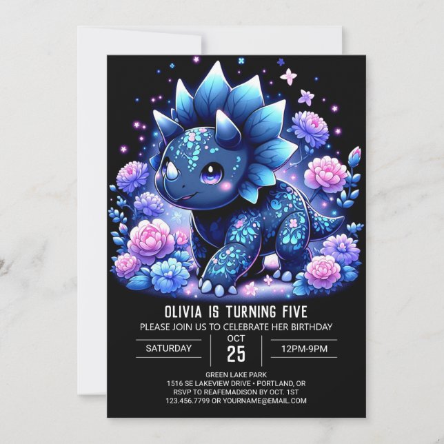Söt Tecknad Dinosaur Digital Birthday Inbjudningar (Framsida)