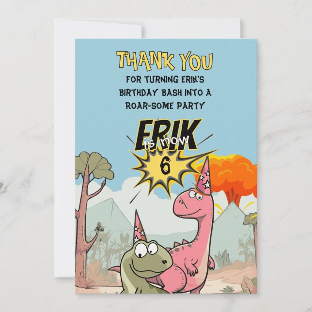 Söt Tecknad Dinosaurie Födelsedag Tack Kort (Framsida)