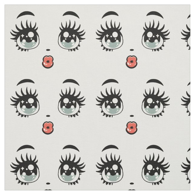 Söt tecknad, docka kissy ansikte art tyg (Provkarta)
