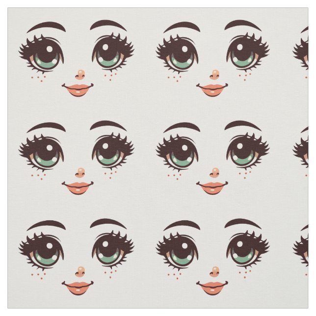 söt tecknad doll ansikte konstillustrationer tyg (Provkarta)