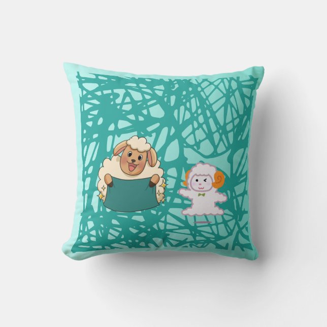 Söt Tecknad Får och Lamm Whimsical Barnkammare för Kudde (Framsida)