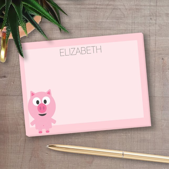 Söt Tecknad Farm Gris - Rosa och Rodnad Post-it Block (Personalized post-it notes with an area to add your name or other text)