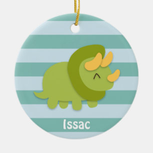 Söt tecknad film av grön och gul Triceratops Julgransprydnad Keramik
