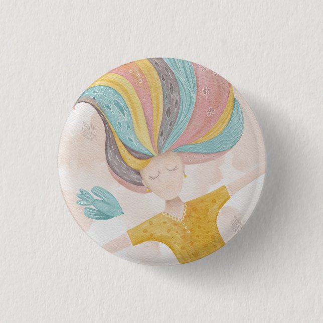 Söt tecknad-flicka med vattenfärg. Rosa Fairy fant Knapp (Framsida)