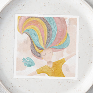 Söt tecknad-flicka med vattenfärg. Rosa Fairy fant Pappersservett