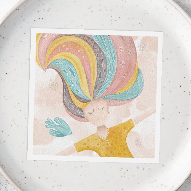 Söt tecknad-flicka med vattenfärg. Rosa Fairy fant Pappersservett (Skapare uppladdad)