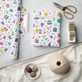 Söt tecknad födelsedagstårta och ballong presentpapper