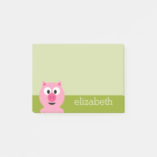 Söt tecknad gårdsgris - Rosa och limegrön Post-it Block
