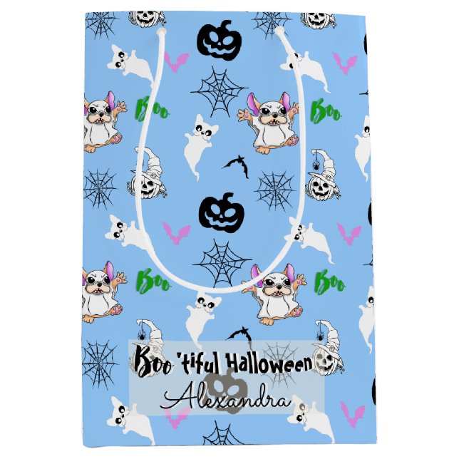söt Tecknad Ghost Bulldog Halloween Gift Bag (Framsidan)