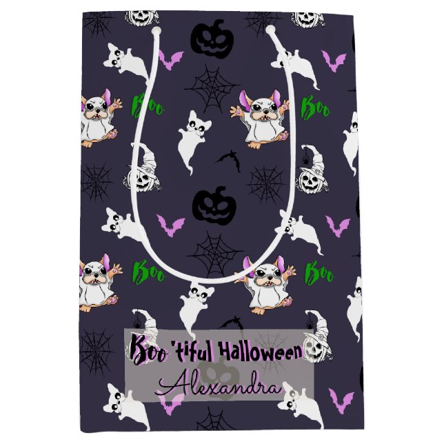 söt Tecknad Ghost Bulldog Halloween Gift Bag (Framsidan)