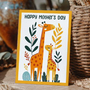 Söt Tecknad Giraff & Kalv Glad Mors Dag Vykort