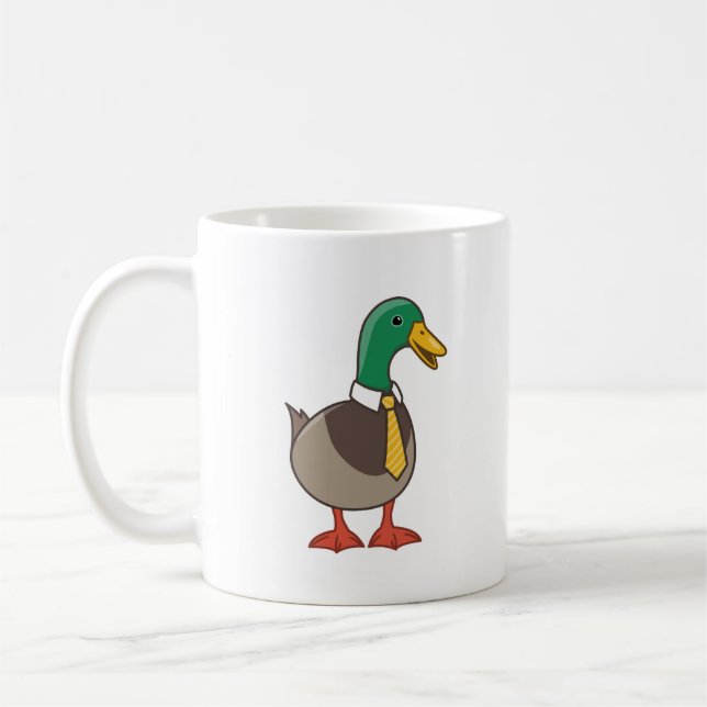 Söt tecknad gräsand med slips kaffemugg (Vänster)