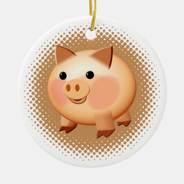 Söt tecknad gris bebis julgransprydnad keramik (Framsidan)